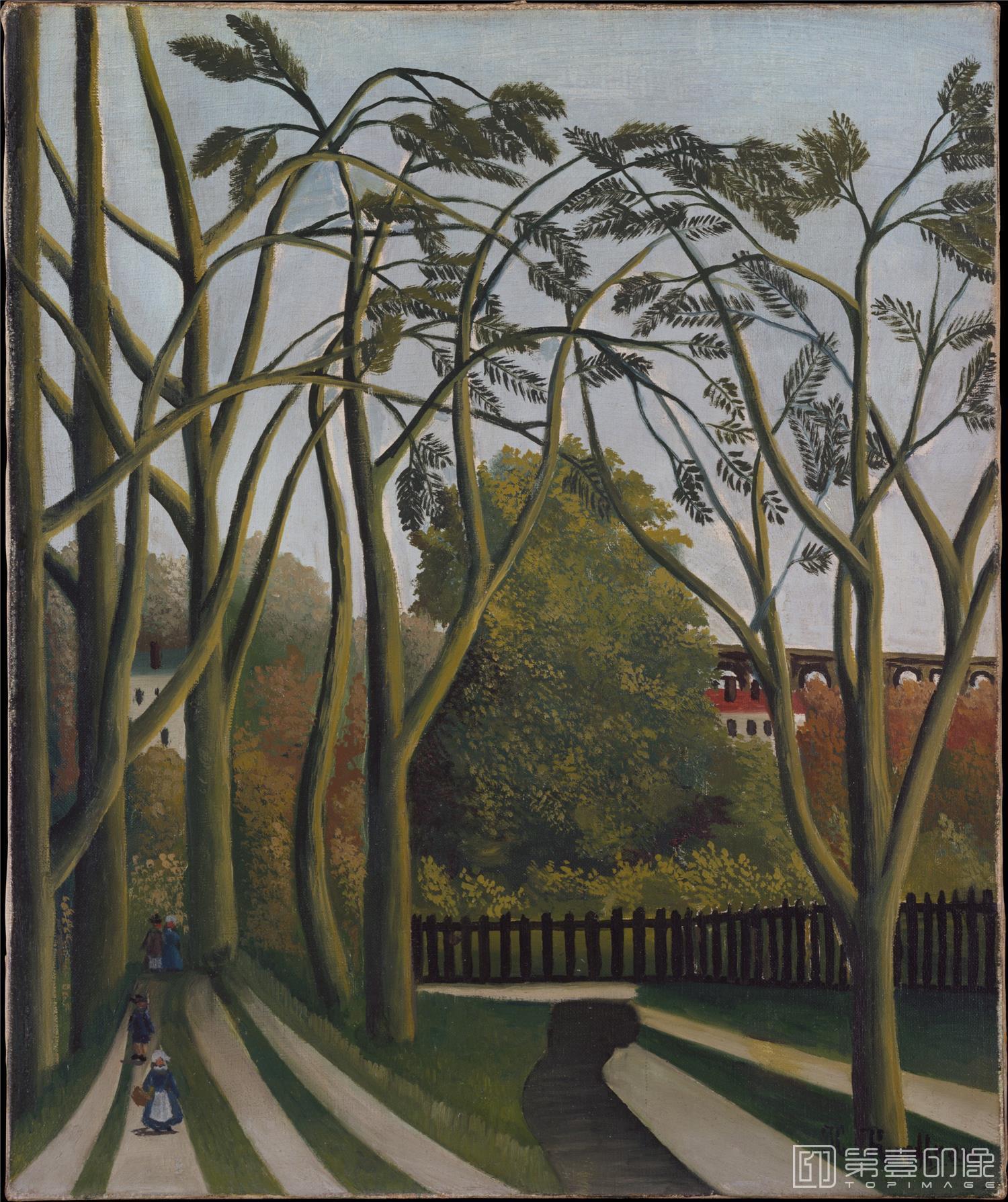 油画-美国纽约大都会美术馆油画藏画-Henri RousseauThe Banks of the Bièvre near Bicêtre-1073